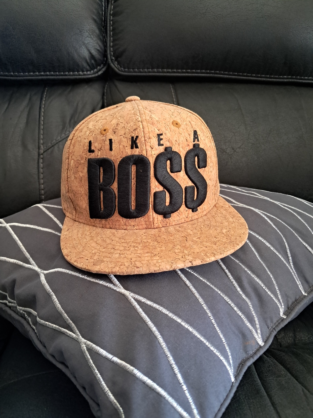 LIKE A BOSS Cork Snapback Hat - Natural Cork with Black Embroidery
